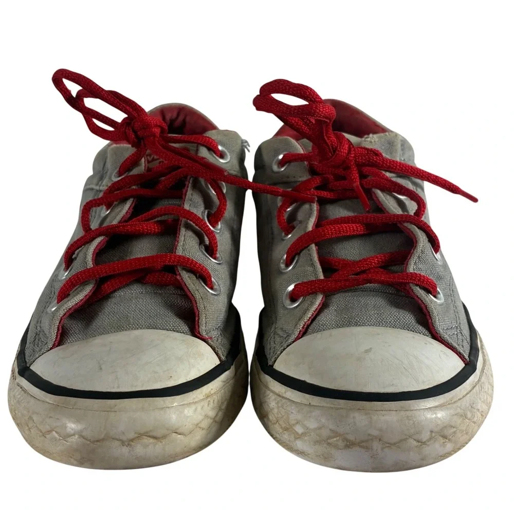 Converse All Star Junior Size 2 Grey Red Big Logo Low Top Sneakers 660835F